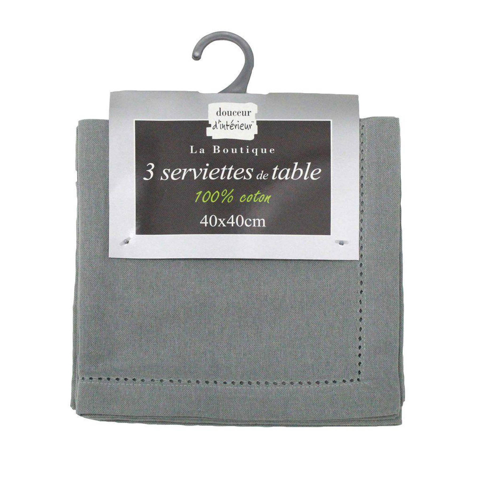 Voir la diapositive 5 : Douceur d'Intérieur Lot de 3 serviettes de table  charline  40x40cm gris