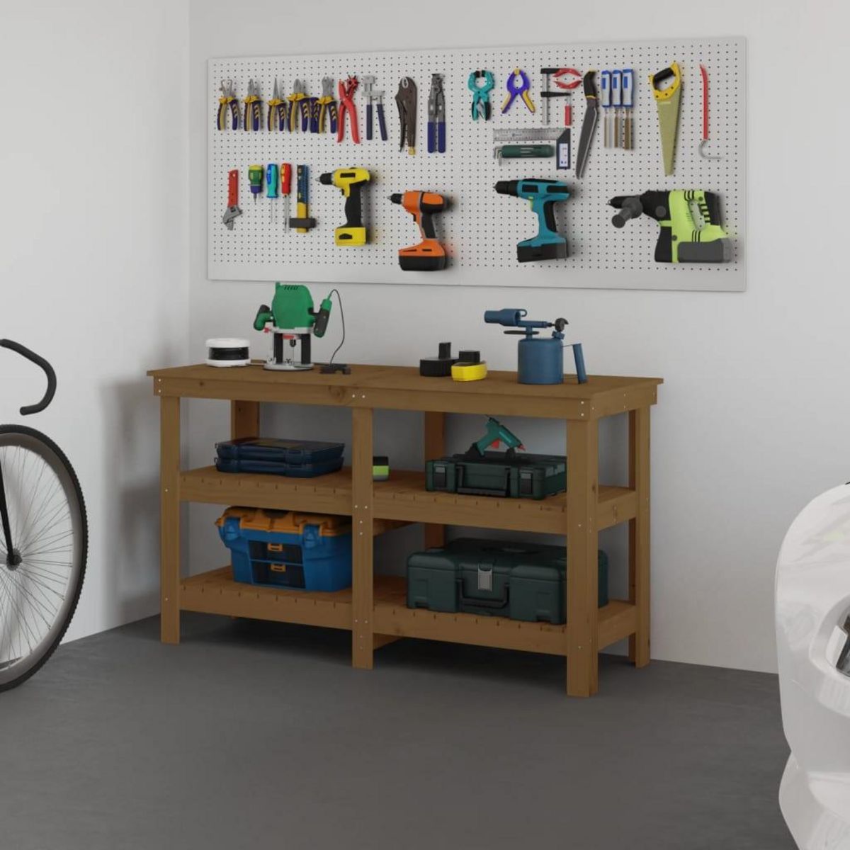 VIDAXL Banc de travail Marron miel 142,5x50x80 cm Bois de pin massif