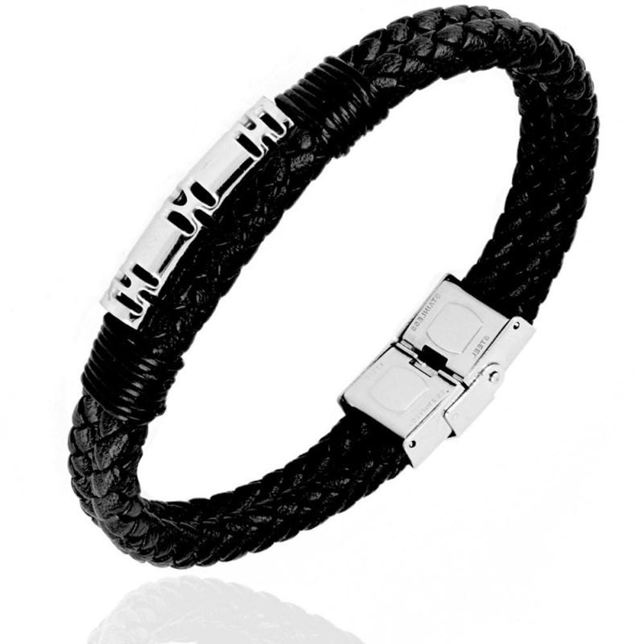 Voir la diapositive 1 : L'ATELIER D'AZUR Bracelet Acier et Cuir - Tiki - Homme