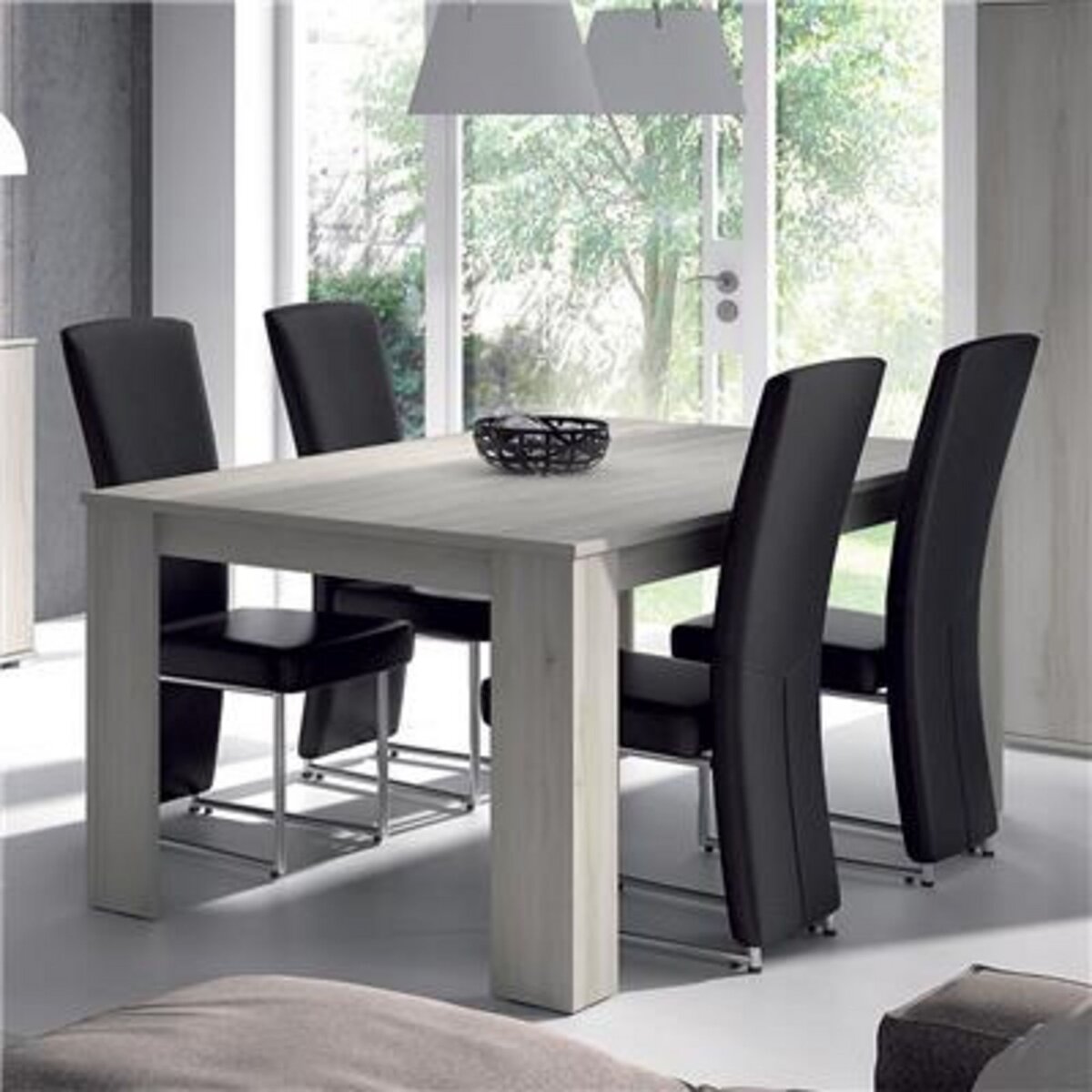 HAPPYMOBILI Table de salle à manger rectangulaire couleur chêne gris contemporaine CLAUDIA