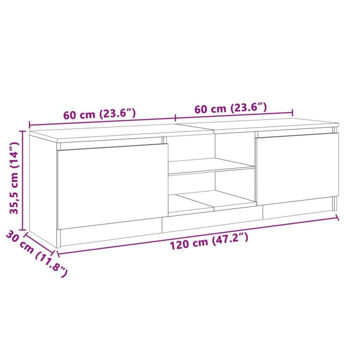 VIDAXL Meuble TV avec lumieres LED blanc brillant 120x30x35,5 cm