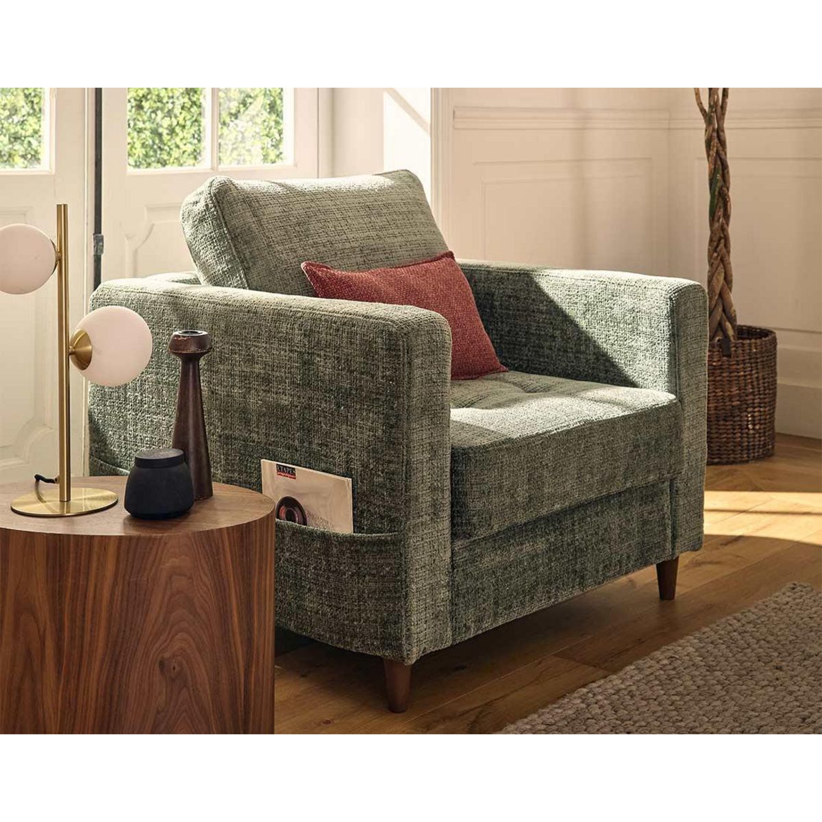 LISA DESIGN Anna - fauteuil avec poche en velours texturé - pieds en bois