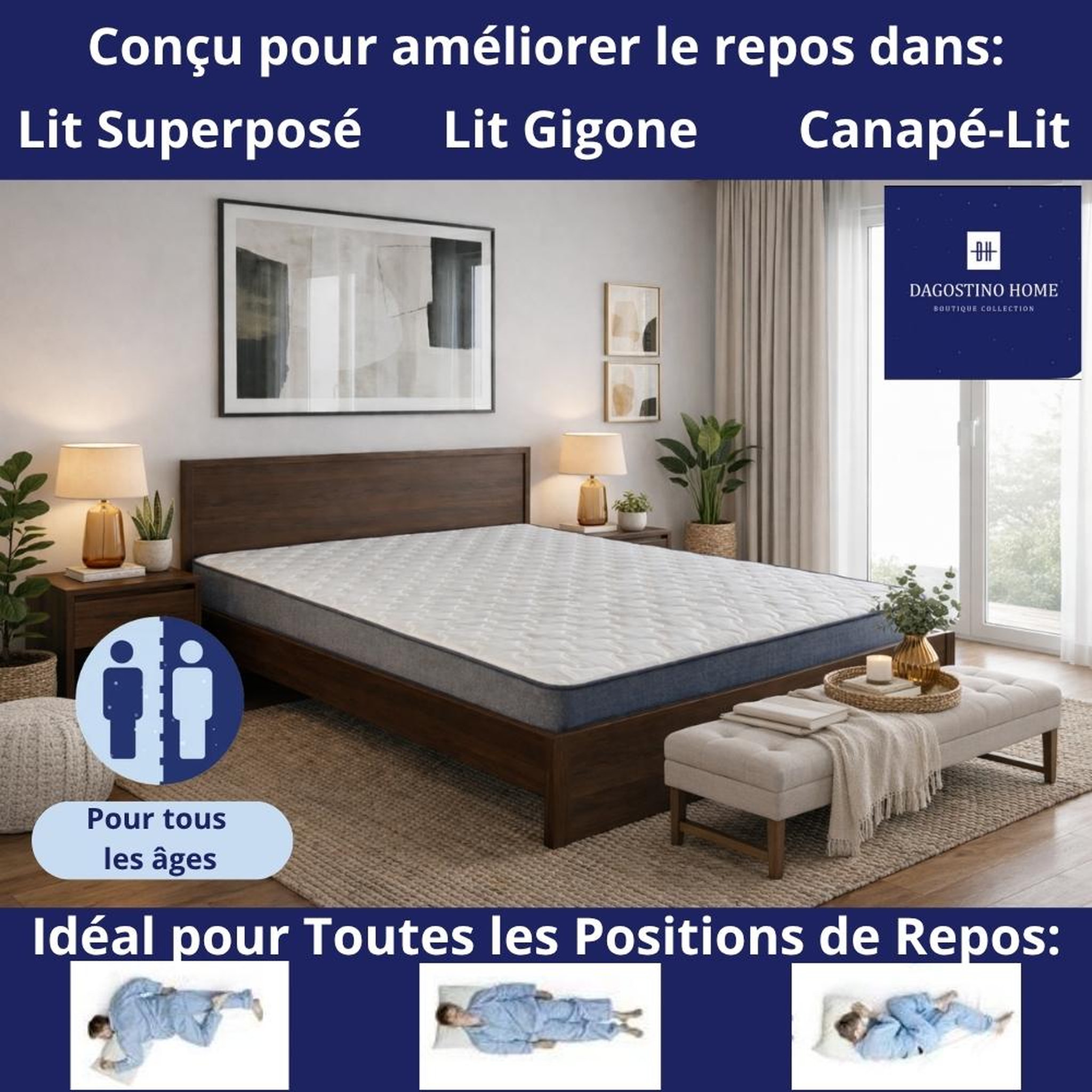 Voir la diapositive 2 : DAGOSTINO HOME Matelas mousse - ferme - réversible - côté été/hiver - h15 cm