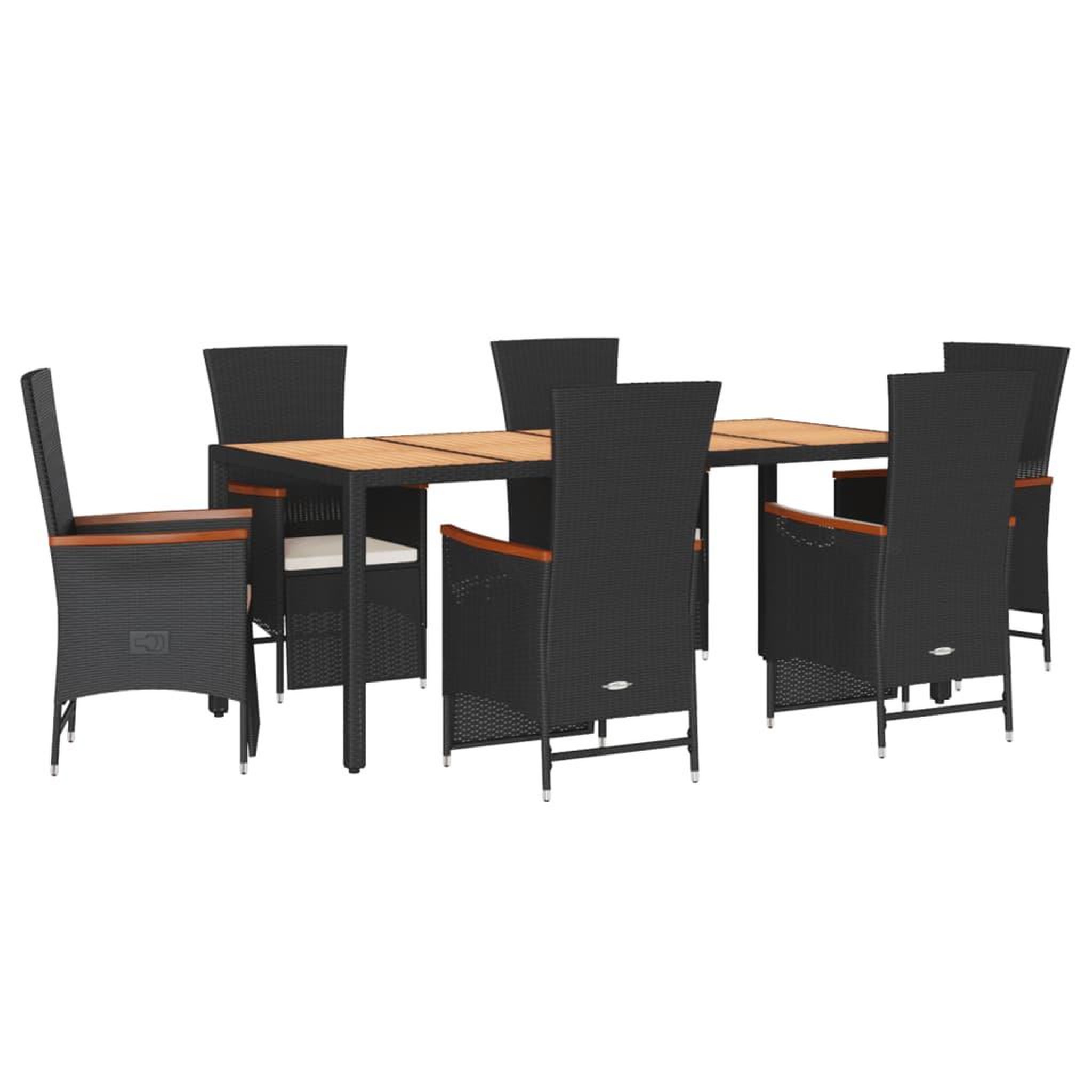 Voir la diapositive 2 : VIDAXL Ensemble a manger de jardin coussins 7pcs Noir Resine tressee