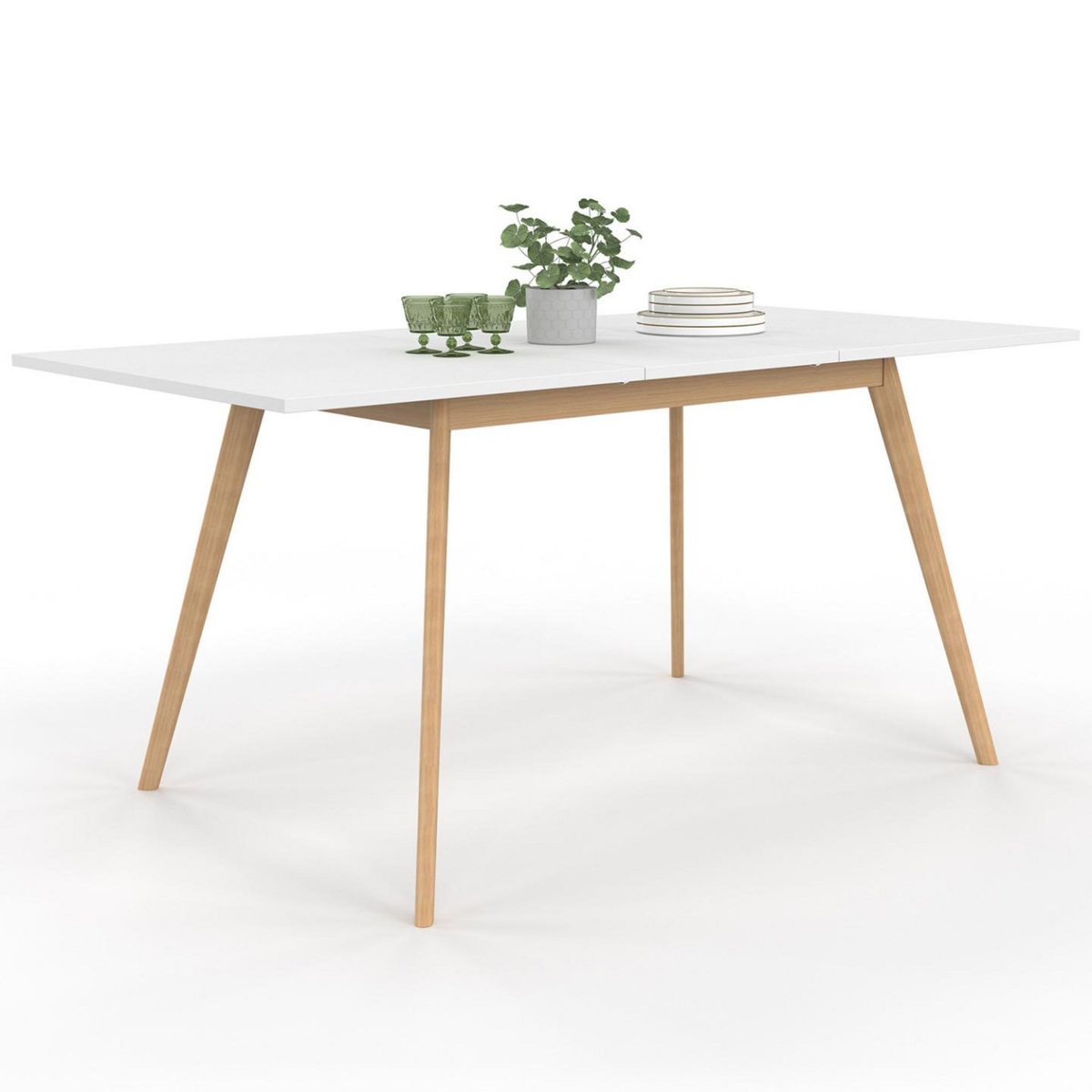 ID MARKET Table scandinave extensible rectangle INGA 4-8 personnes blanche 120-160 cm