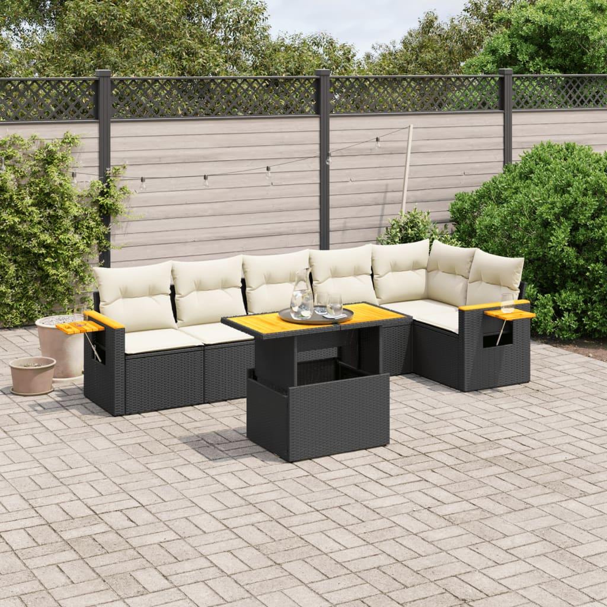 VIDAXL Salon de jardin 7 pcs avec coussins noir resine tressee