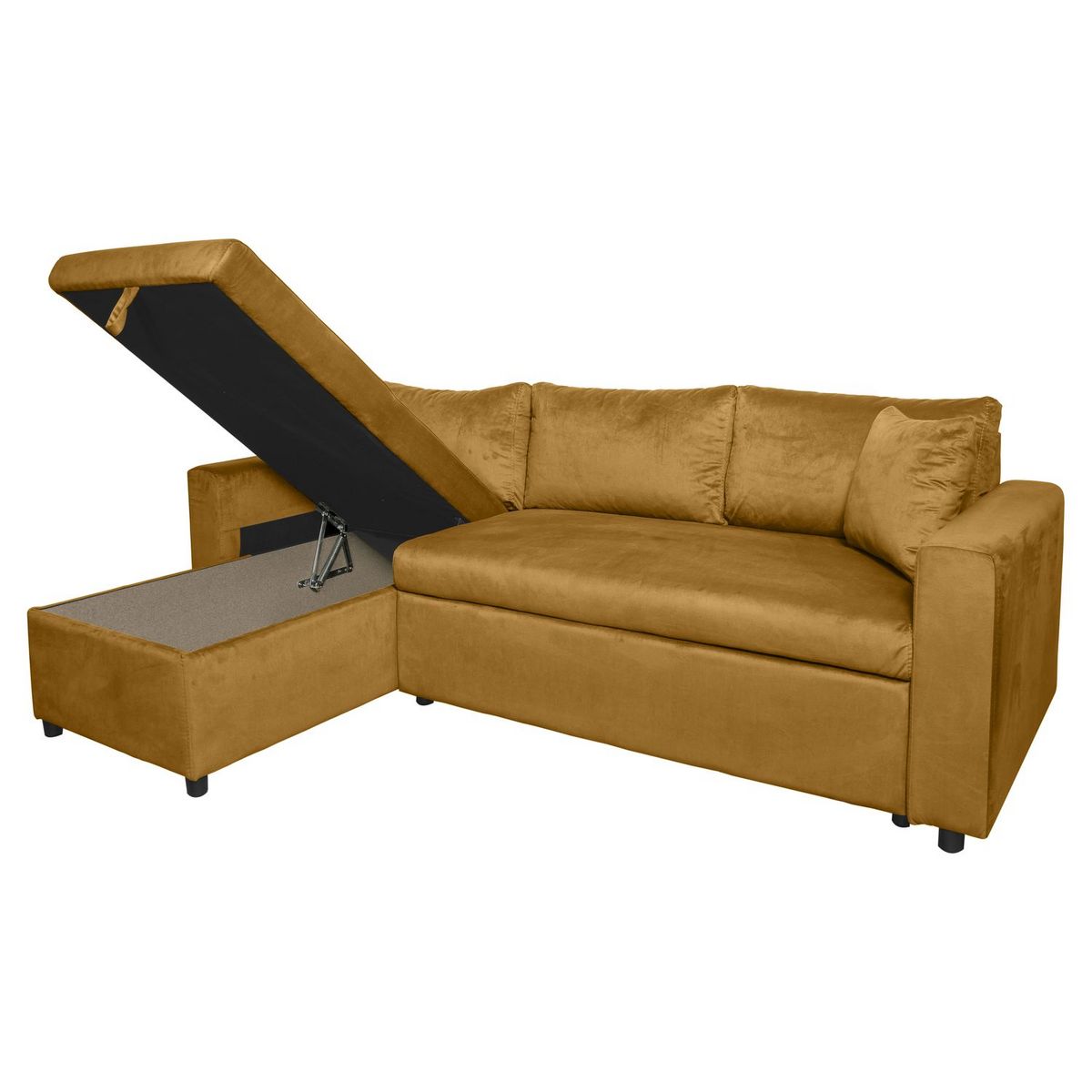 Canapé d'angle réversible convertible avec coffre en tissu ou velours GERALDINE 