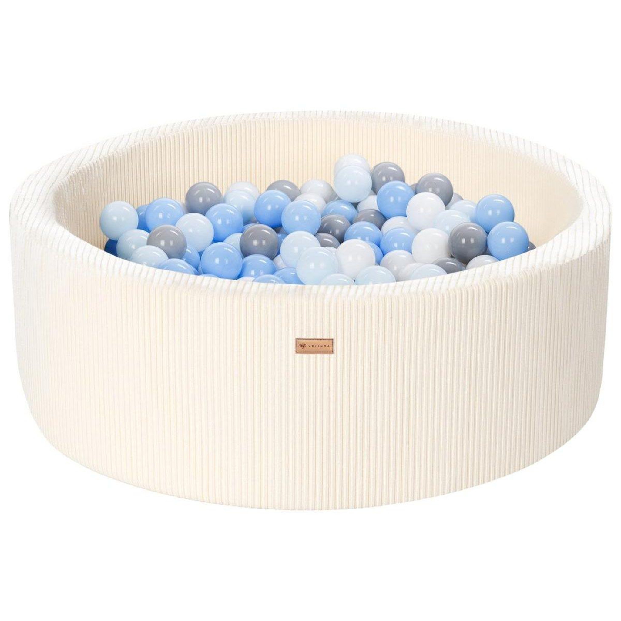 VELINDA Piscine à balles en velours côtelé avec 300 balles, diamètre env. 90 cm — crème