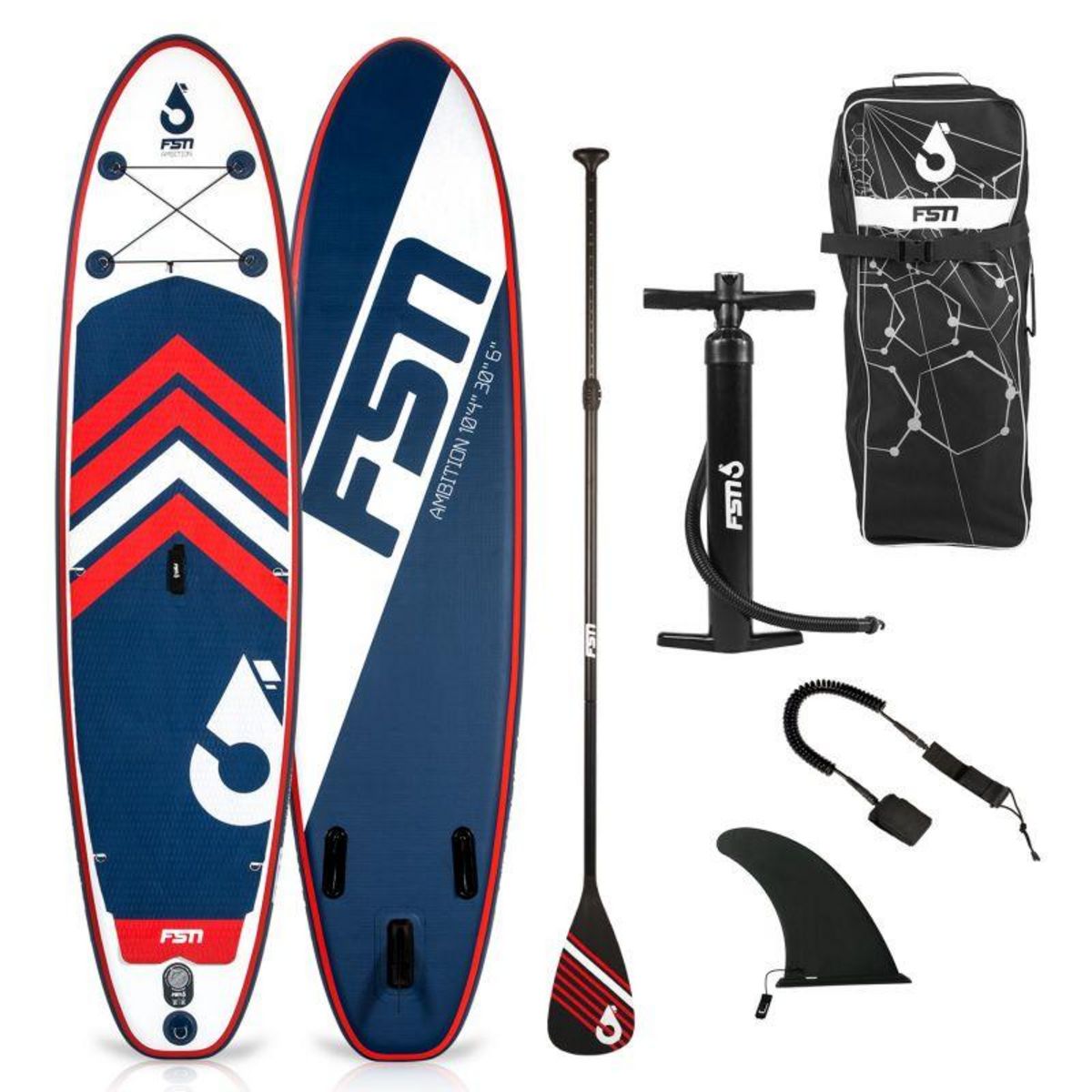 FUSION Paddle gonflable AMBITION 10'4 - 317x76x15 cm - Stand up paddle avec pagaie, leash, pompe, anneaux de kayak et sac de transport