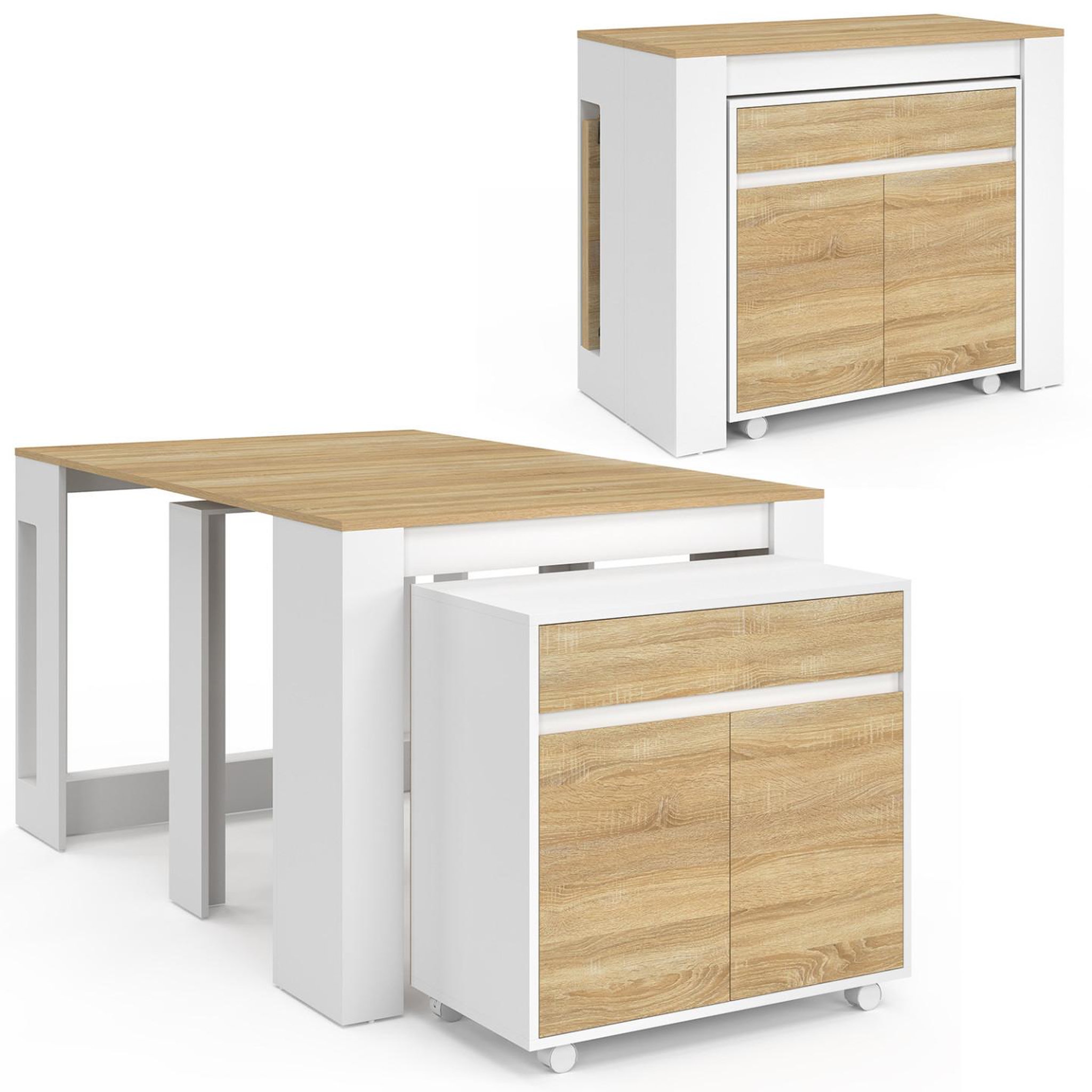 ID MARKET Table buffet extensible orlando 6 personnes 140 cm bois blanc façon hêtre