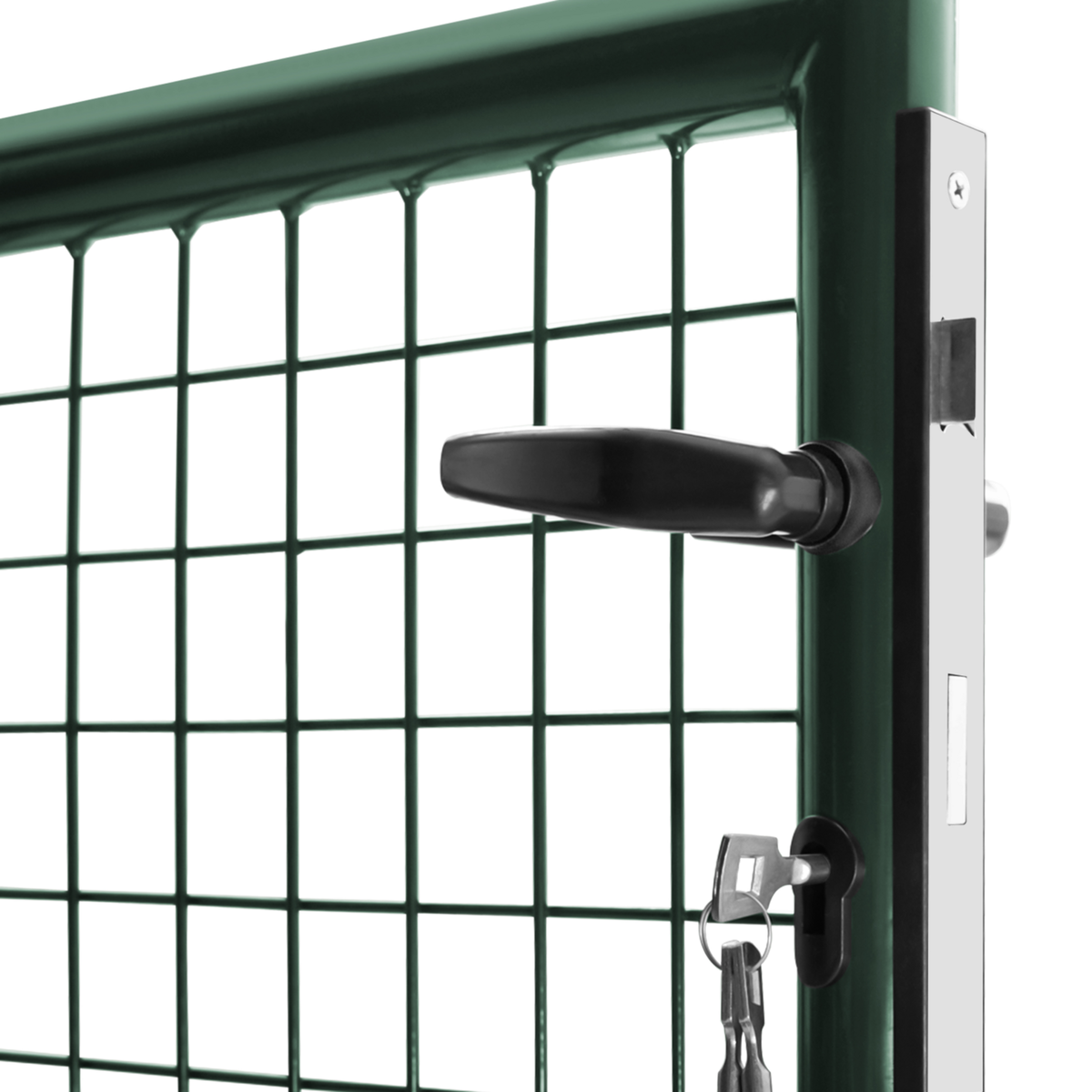 ID MARKET Portillon de jardin double porte 315 x 150 cm en acier vert avec serrure et poignée