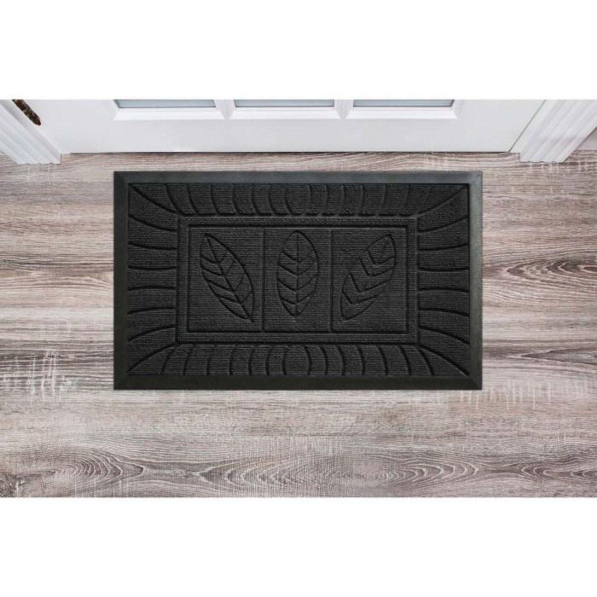 Paris Prix Tapis d'Entrée  Feuilles  45x75cm Noir