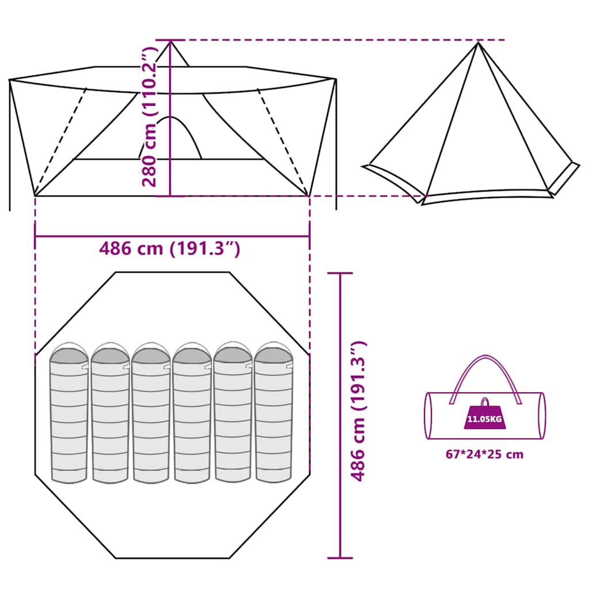 Voir la diapositive 6 : VIDAXL Tente familiale tipi 6 personnes marron impermeable