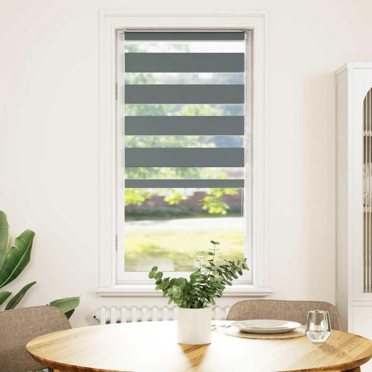 VIDAXL Store zebre gris fonce largeur du tissu 50,9 cm polyester