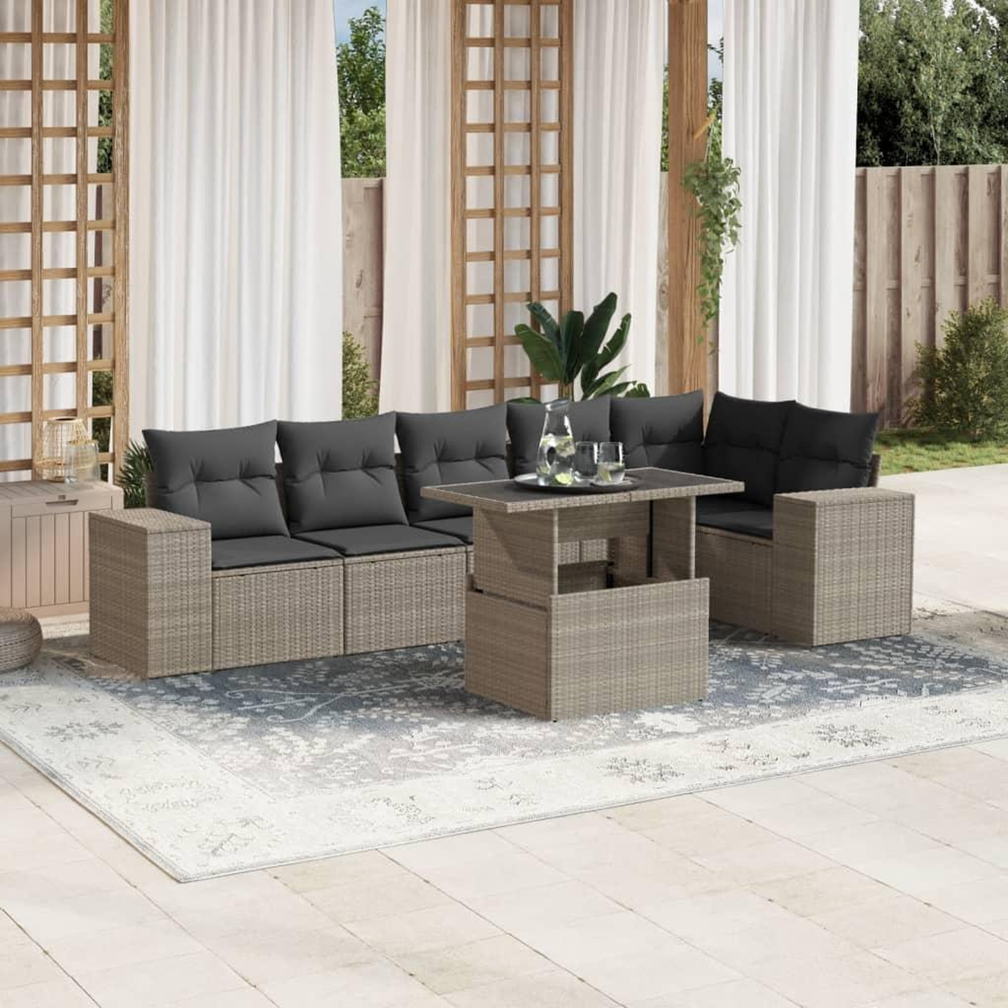 VIDAXL Salon de jardin avec coussins 7 pcs gris clair resine tressee
