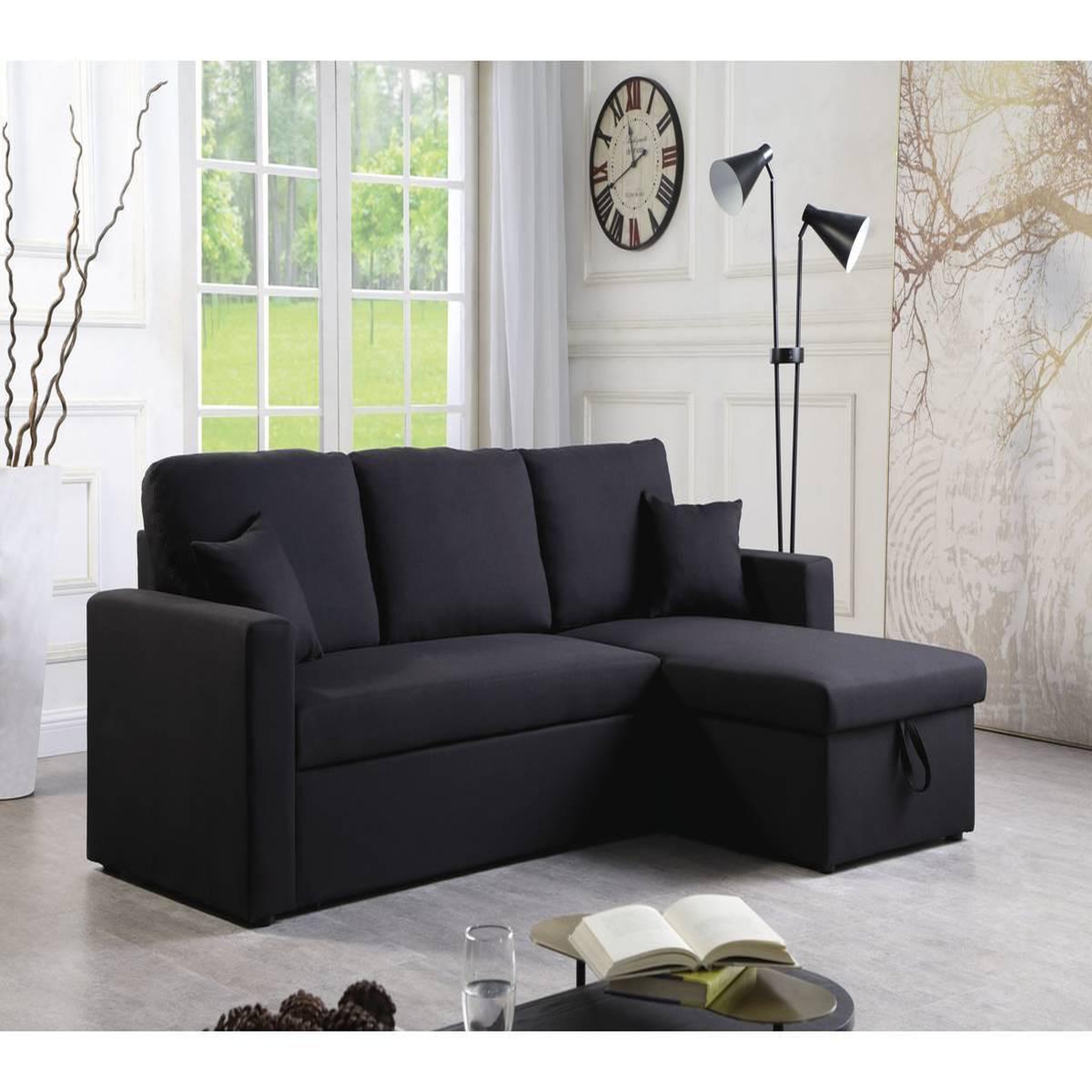 Voir la diapositive 2 : Habitat et Jardin Canapé d'angle convertible/ réversible  alain  - 221 x 145 x 85 cm - 3 places - noir