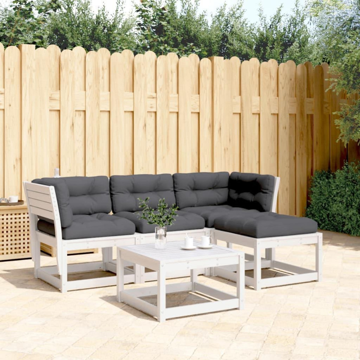 VIDAXL Salon de jardin 4 pcs avec coussins blanc bois de pin massif