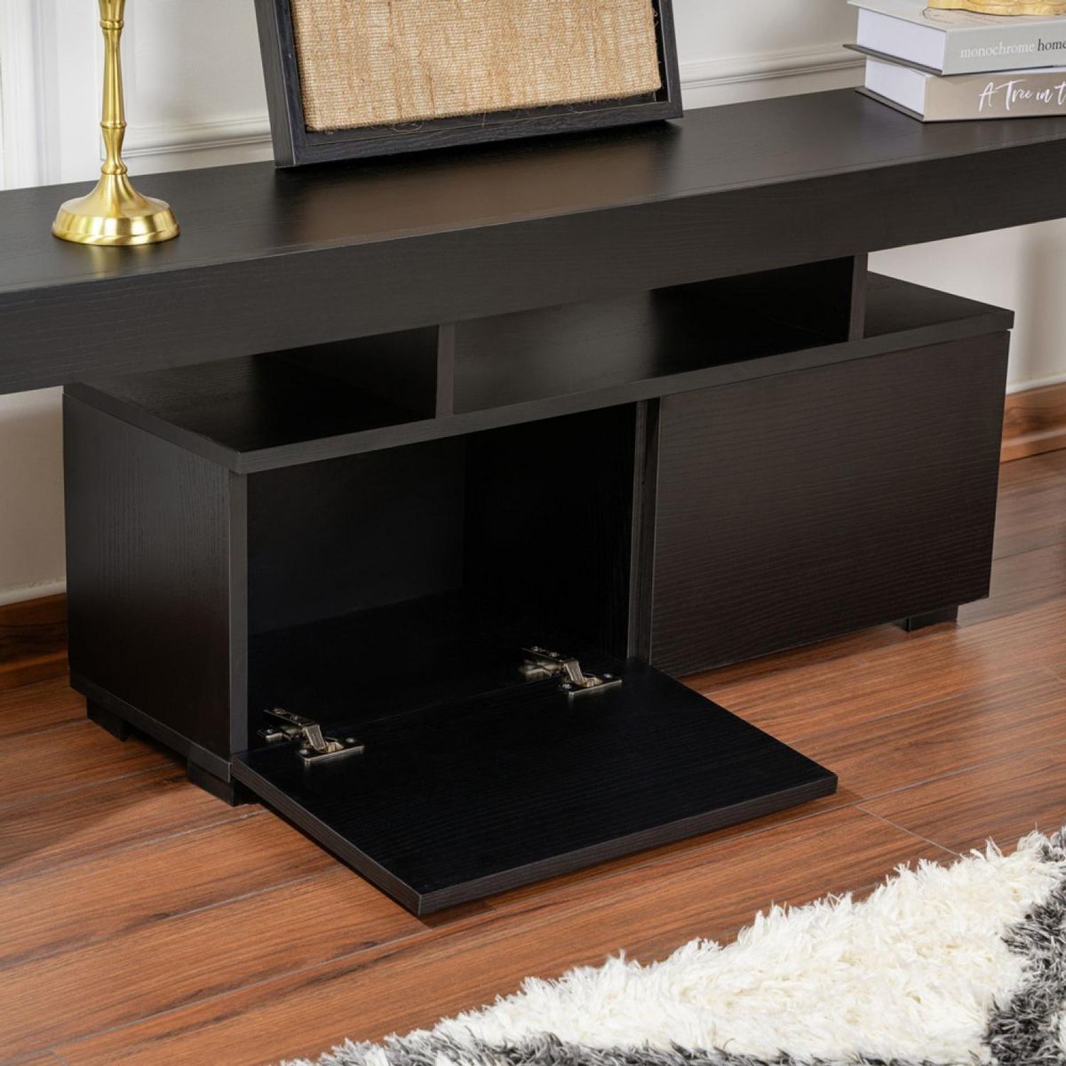 CONCEPT USINE Meuble TV avec placards bois noir 180cm BASI