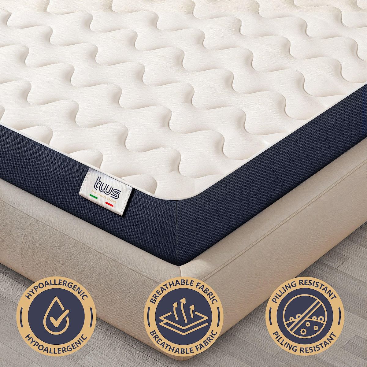 THE WHITE STONE Matelas 80 x 190 en Waterfoam Hypoallergénique | Hauteur 18 cm | Rembourrage en ouate et revêtement en tissu 3D respirant, anti-acarien et antifongique | Fabriqué en Italie