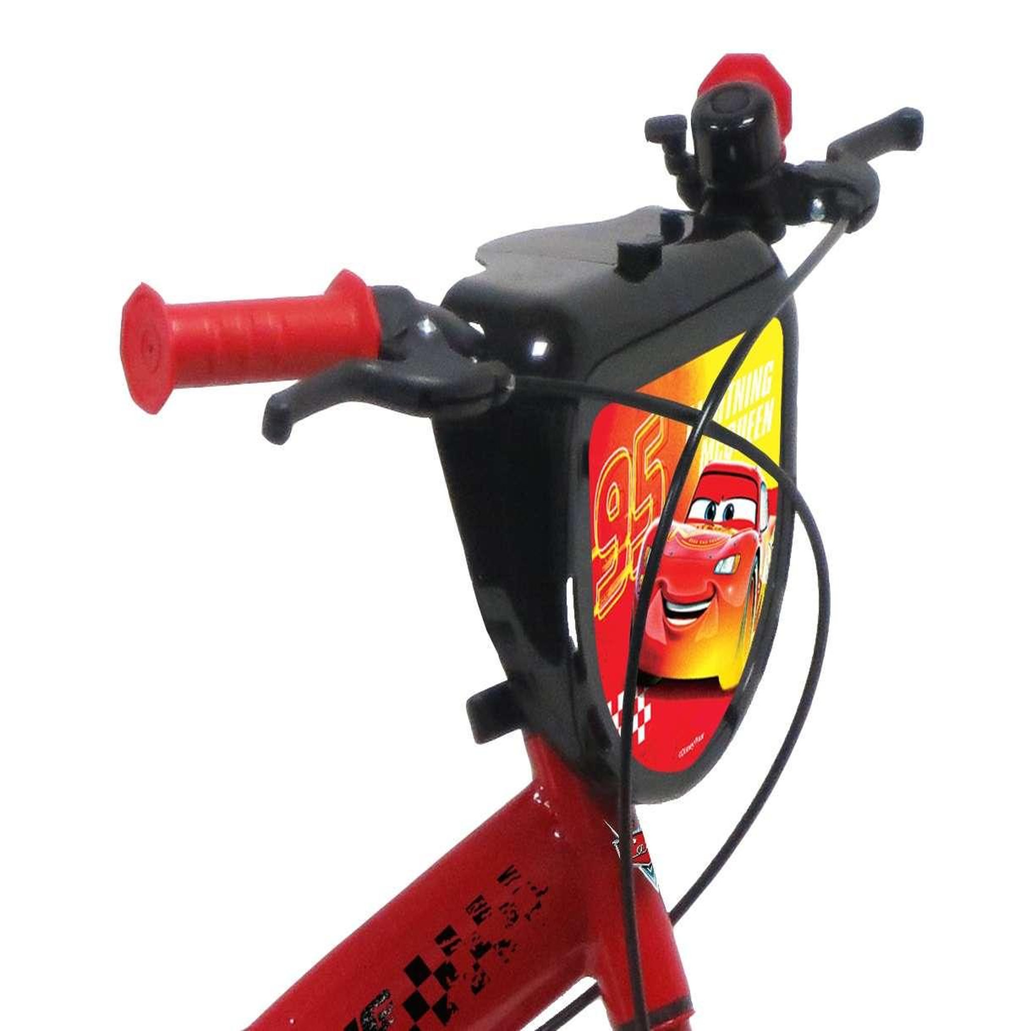 Voir la diapositive 3 : Disney Cars Vélo enfant - Modèle 16'' Cars de Disney  pour enfant de 105/120 cm avec stabilisateurs - Plaque décorative avant - Porte bidon - 2 freins