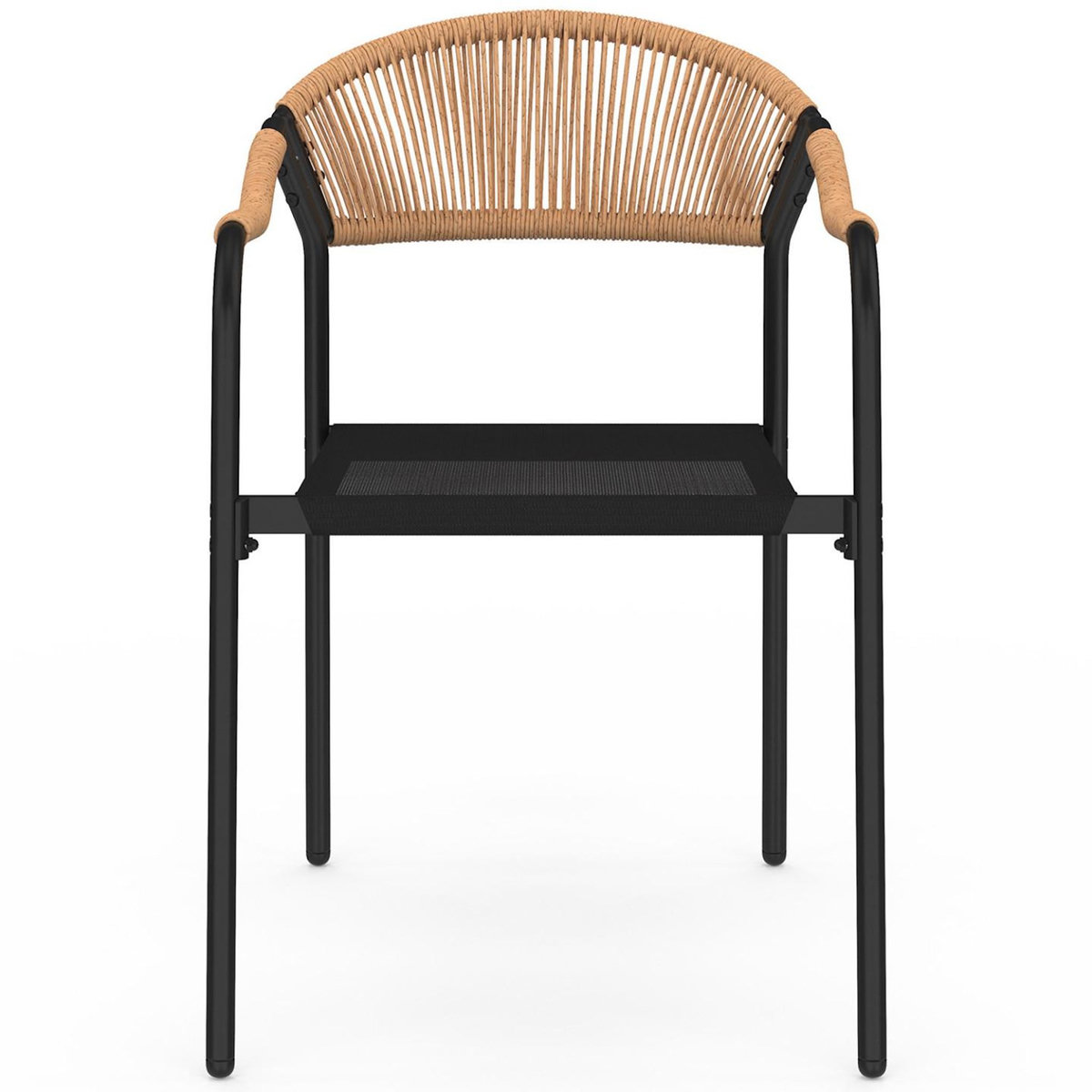 ID MARKET Salon de jardin MADEIRA table 190 cm et 8 chaises cordage et textilène noir et rotin clair