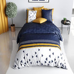 ATELIER DU COTON Parure housse de couette 100%coton 57fils bandol. Coloris disponibles : Bleu