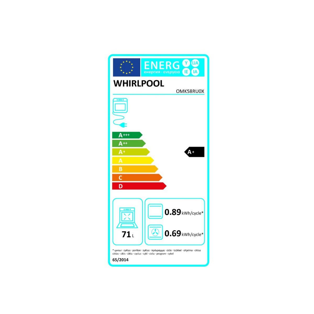 Whirlpool Four intégrable multifonction 71l 60cm pyrolyse et hydrolyse inox - OMK58RUOX