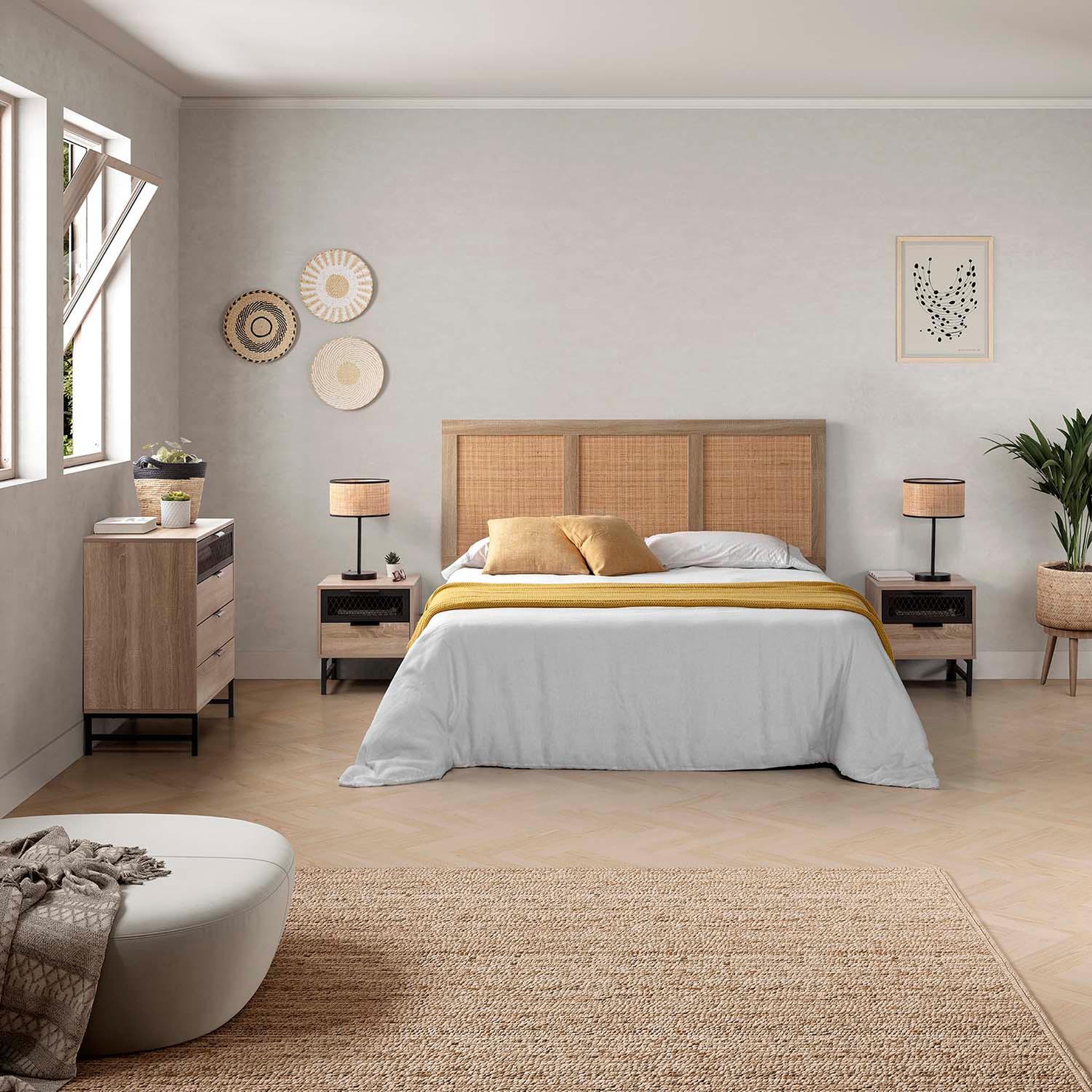 Voir la diapositive 2 : VS VENTA-STOCK Tête de lit Musa 145x65 cm couleur chêne, rotin naturel