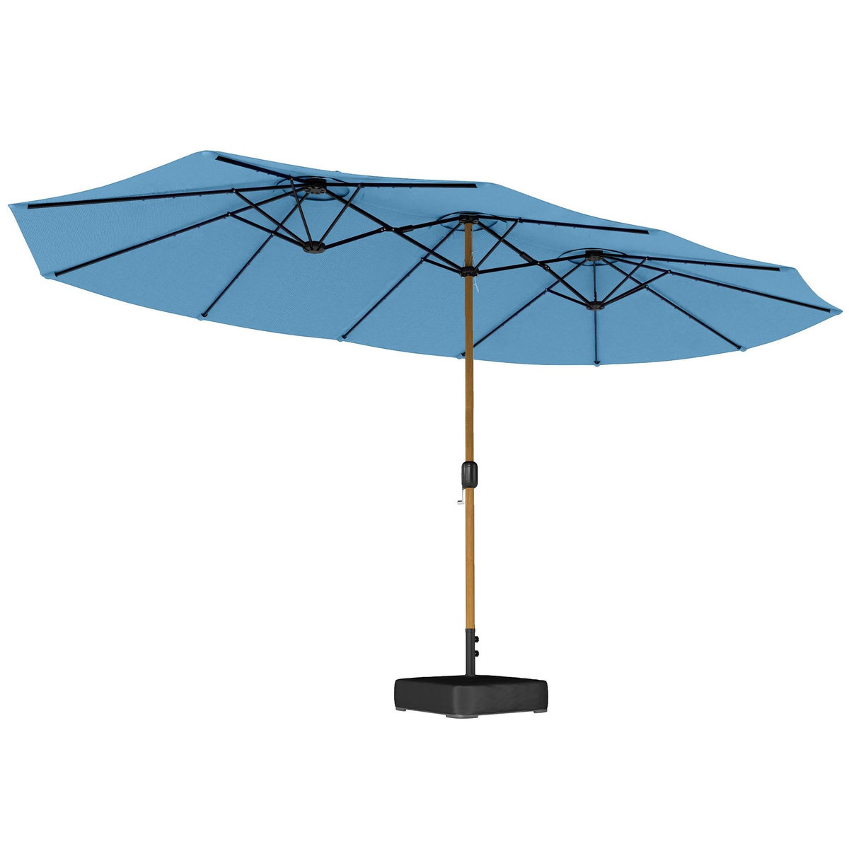OUTSUNNY Parasol de jardin double XXL mât métal effet bois manivelle pied à lester inclus