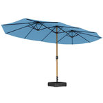 OUTSUNNY Parasol de jardin double XXL mât métal effet bois manivelle pied à lester inclus