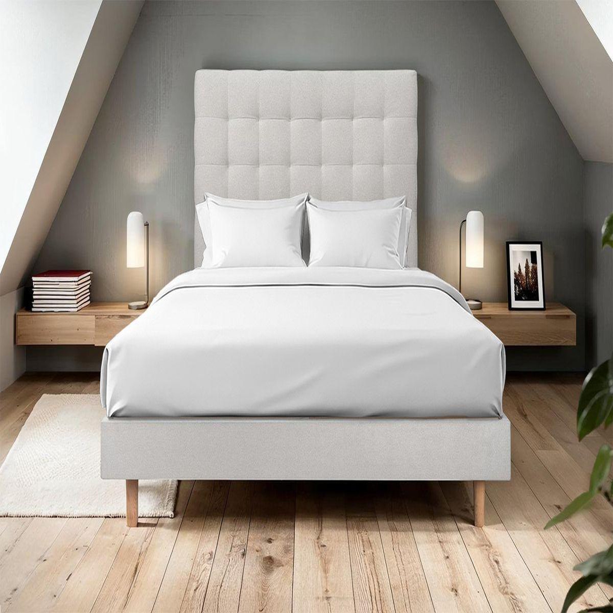 Voir la diapositive 2 : Sommeil de Plomb Lit avec tête de lit capitonnée velours et sommier kit - Hauteur totale : 29cm