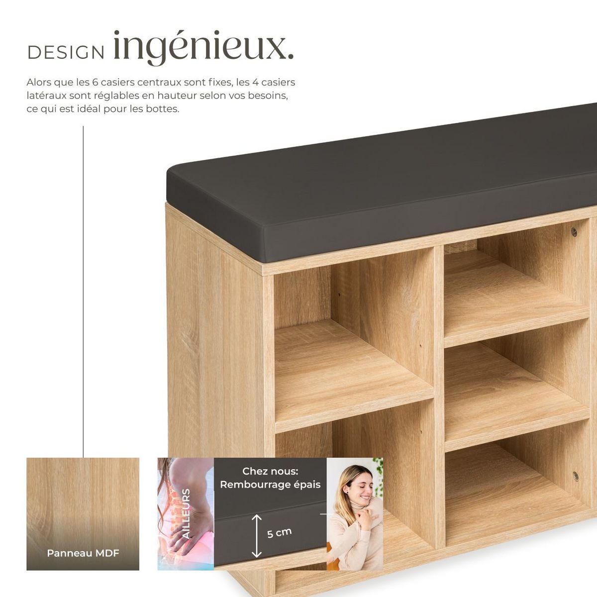 tectake Meuble à chaussures pour 10 paires de chaussures gris foncé/marron chêne clair