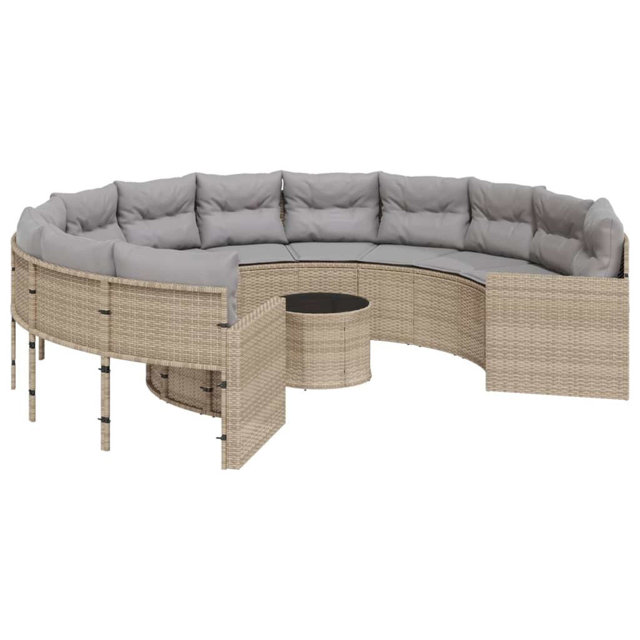 Voir la diapositive 2 : VIDAXL Canape de jardin avec table coussins rond beige resine tressee
