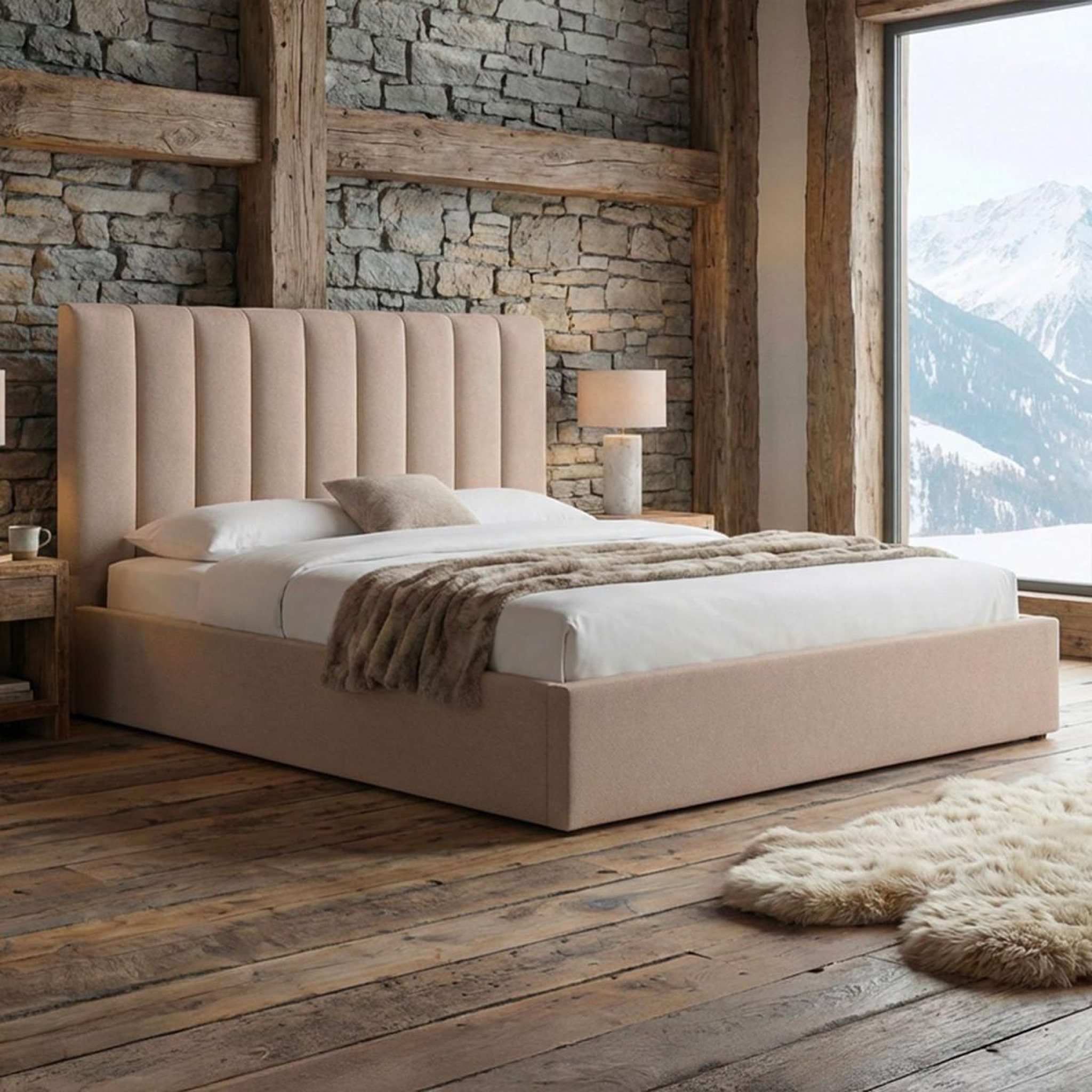Voir la diapositive 3 : Paris Prix Lit coffre design en tissu  songa  180x200cm beige