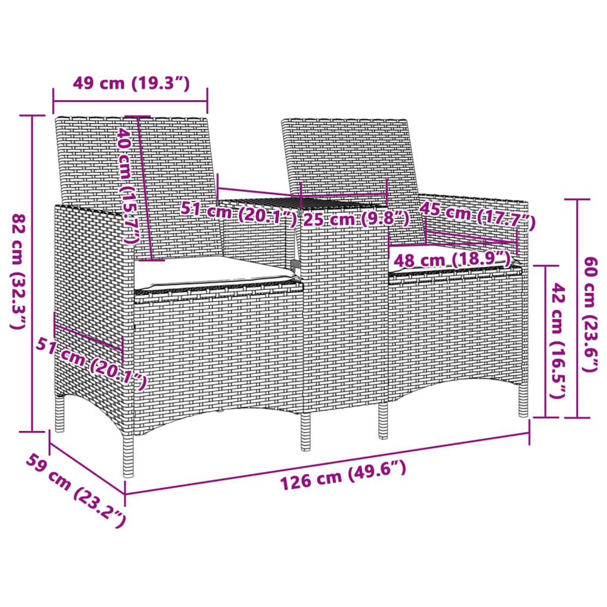 Voir la diapositive 6 : VIDAXL Canape de jardin 2 places avec table et coussins resine tressee
