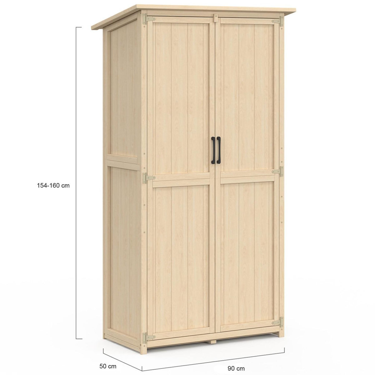 ID MARKET Armoire de jardin en bois 90 x 50 x 160 cm avec toit incliné double porte et étagères
