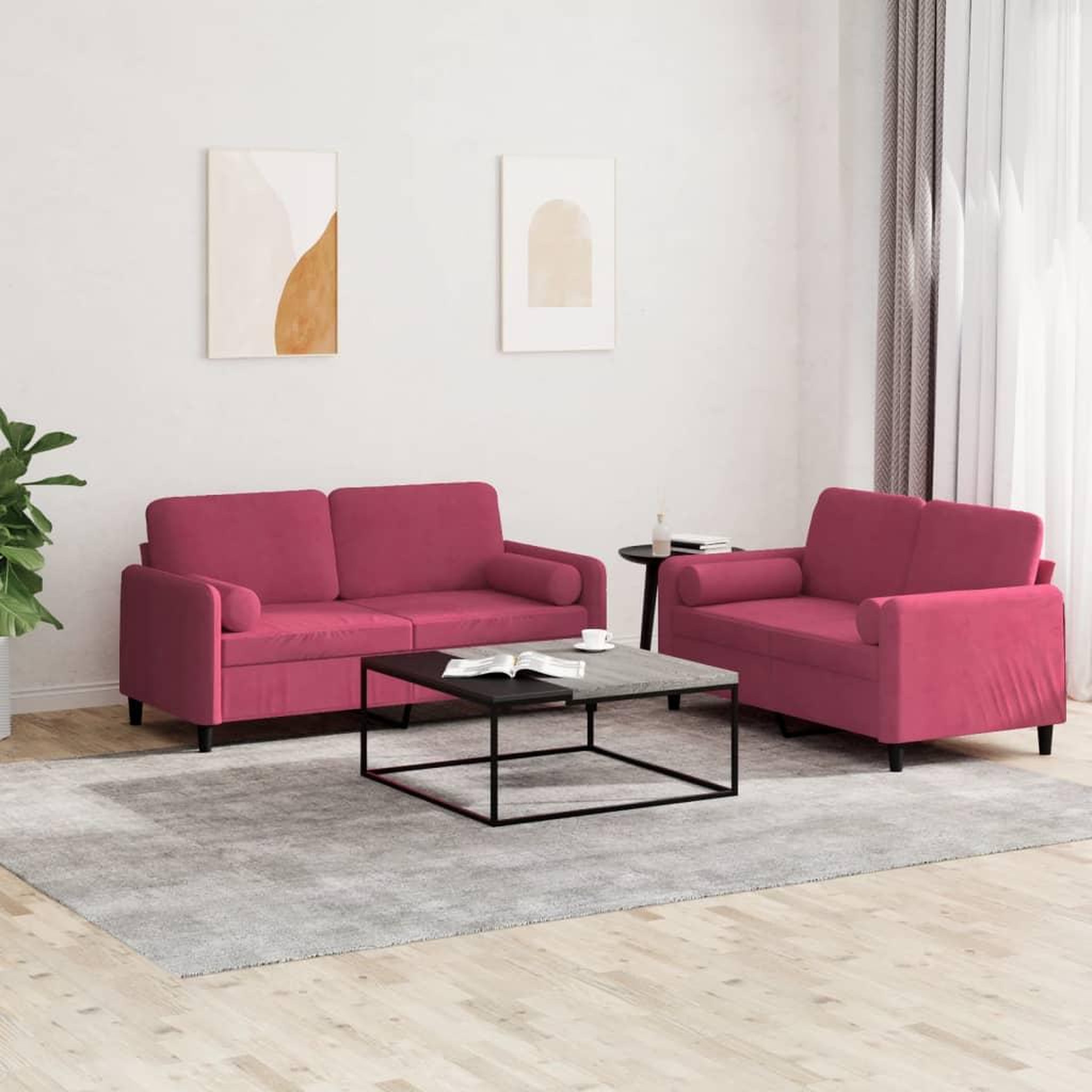 VIDAXL Ensemble de canapes 2 pcs avec coussins rouge bordeaux velours