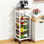 Voir la diapositive 1 : HOMCOM Desserte chariot de cuisine sur roulettes - 4 paniers coulissants, tiroir, plateau - bois blanc MDF bois clair