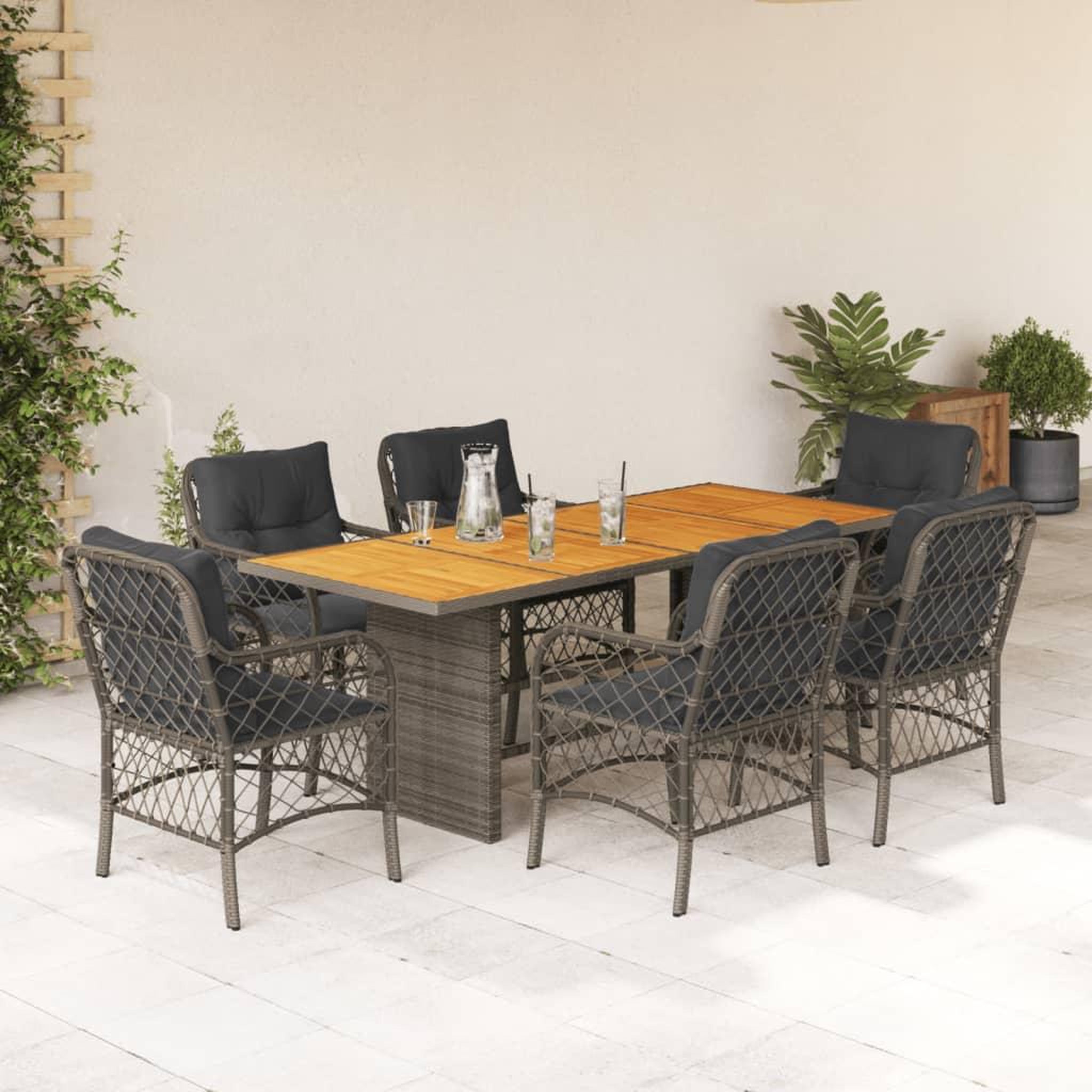 VIDAXL Ensemble a manger de jardin et coussins 7 pcs gris rotin