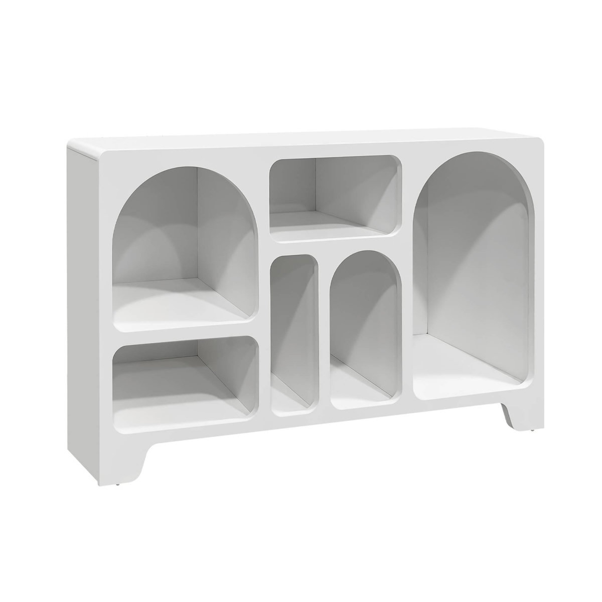SWEEEK Buffet organique plusieurs niches 6 compartiments. buffet bas. effet bois blanc 120cm