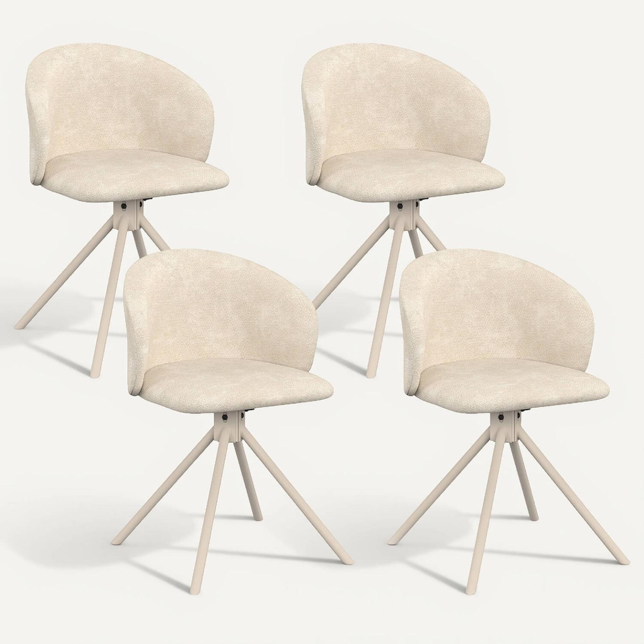 Voir la diapositive 6 : ID MARKET Lot de 4 chaises pivotantes kira en tissu chenille beige et pied métal beige pour salle à manger