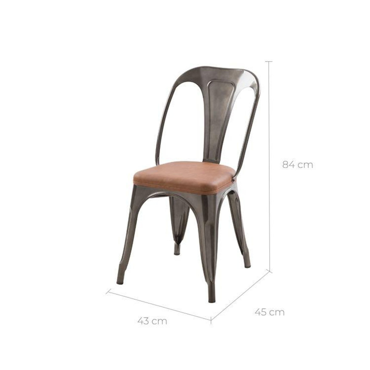 Rendez vous déco Lot de 2 chaises en métal gris et cuir synthétique marron-Charly