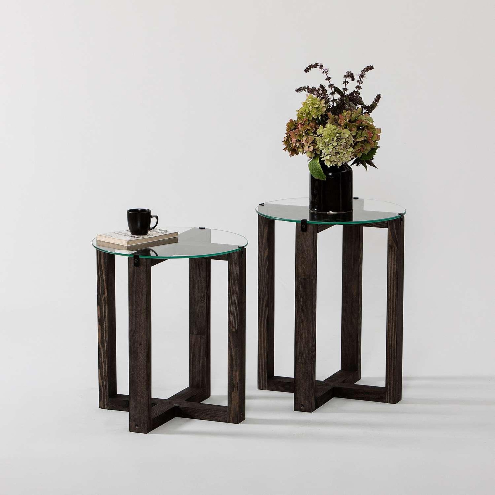 Voir la diapositive 4 : TOILINUX Lot de 2 tables d'appoint Galadron en verre et bois - Transparent et gris foncé