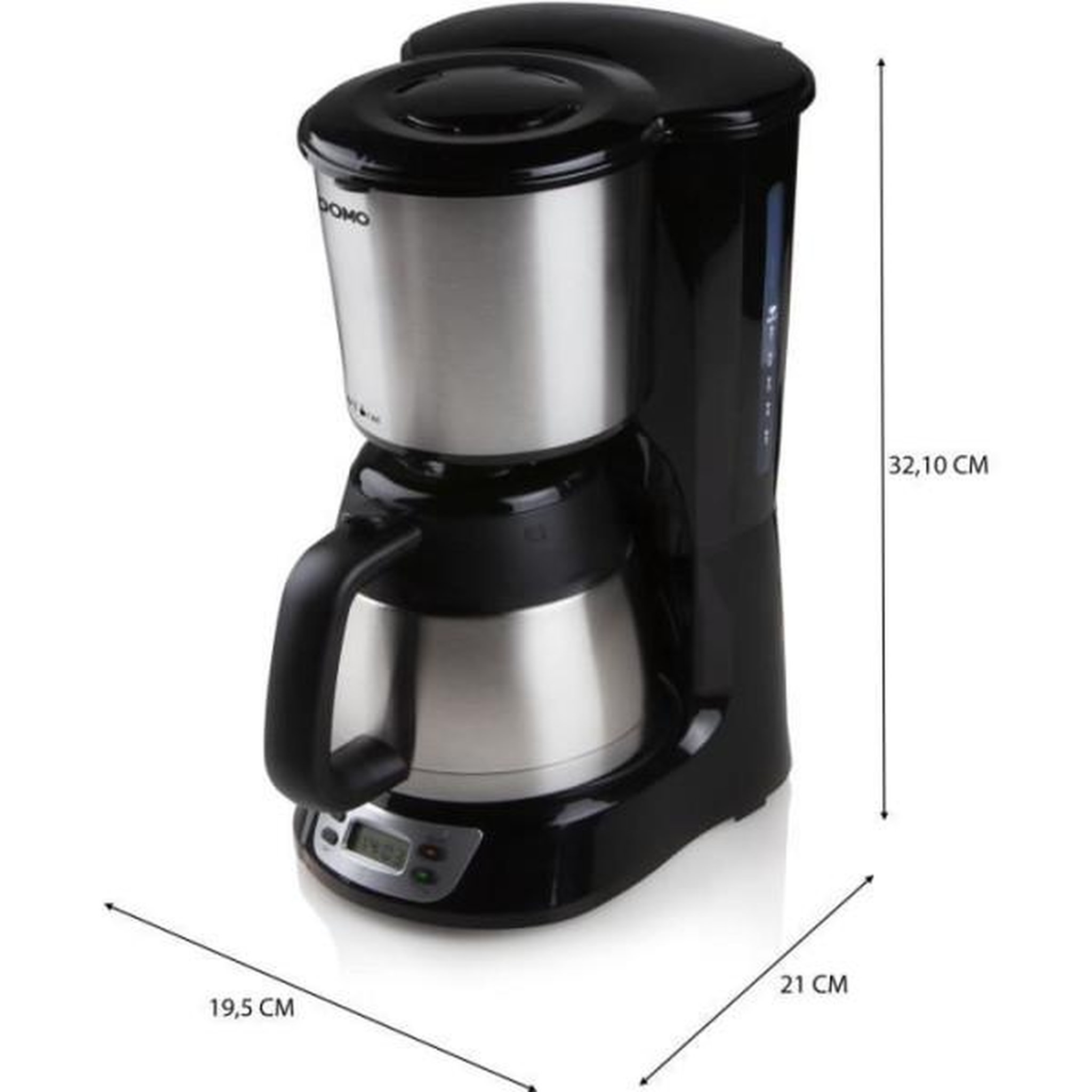 Voir la diapositive 4 : Domo Machine a Cafe - Cafetiere Electrique  filtre - DOMO - DO709K - 1000 W - 1 L - 8 tasses - Ecran LCD - Minuteur 24 h - Acier inoxydable