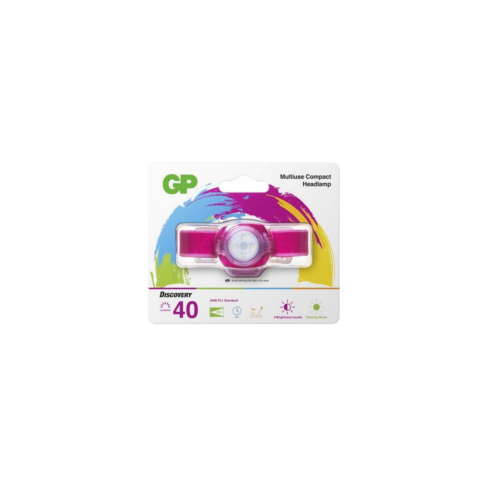 Voir la diapositive 2 : GP BATTERIES Lampe frontale frontale 40 lumens rose - ch31