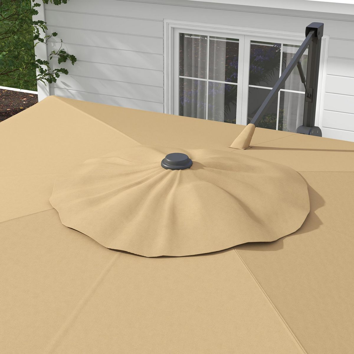 OUTSUNNY Parasol déporté carré pivotant 360° manivelle dim. 2,97L x 2,97l x 2,64H m alu. polyester kaki