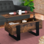 Voir la diapositive 2 : ID MARKET Table basse plateau relevable rectangulaire PHOENIX bois effet vieilli et noir
