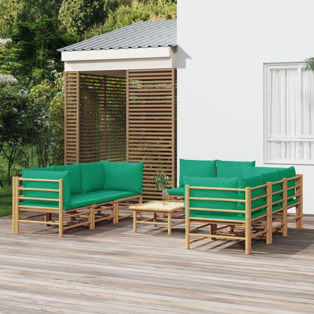 VIDAXL Salon de jardin 9 pcs avec coussins vert bambou