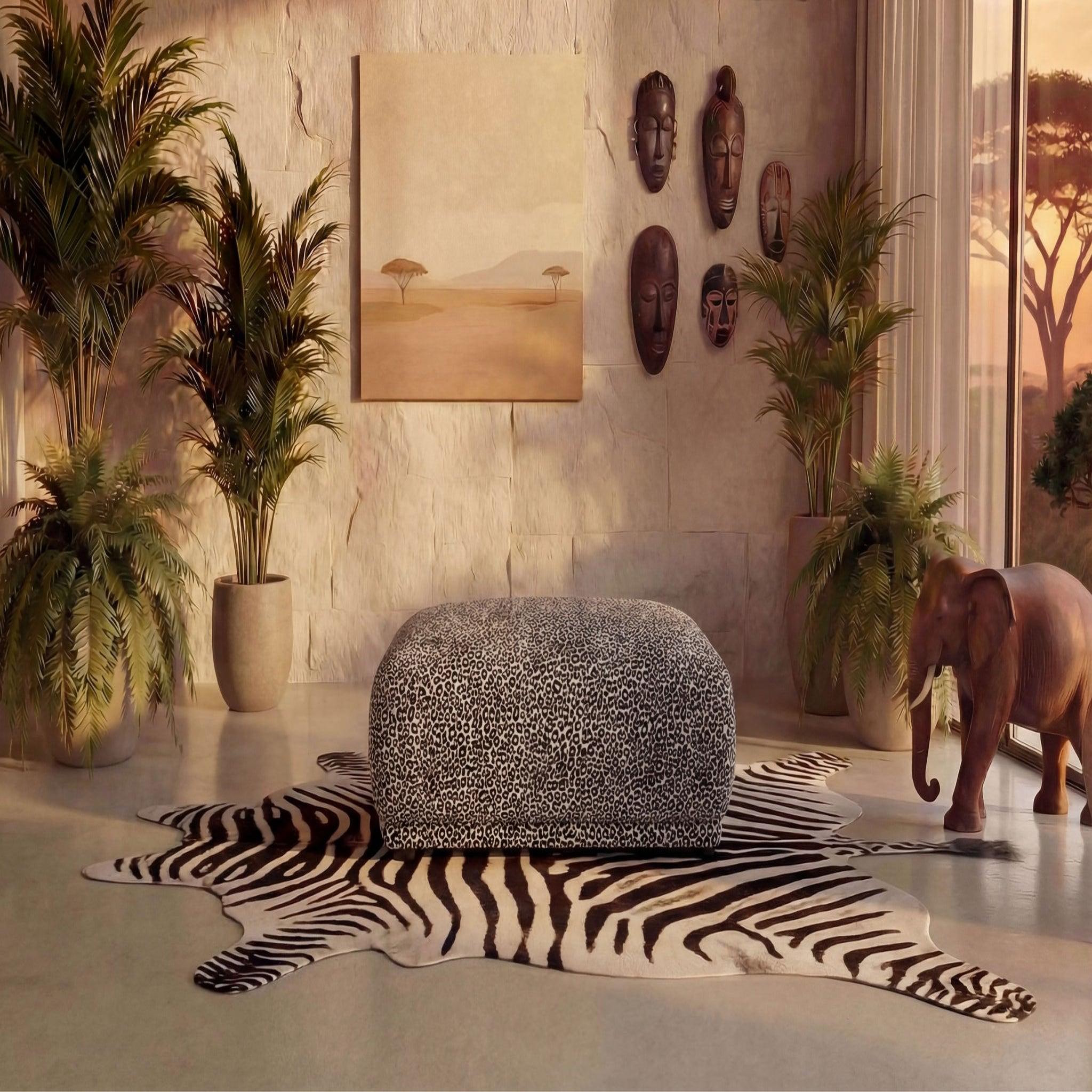 Voir la diapositive 3 : CASANOVA PARIS Rosalie - pouf en tissu imprimé animalier 102x83x46
