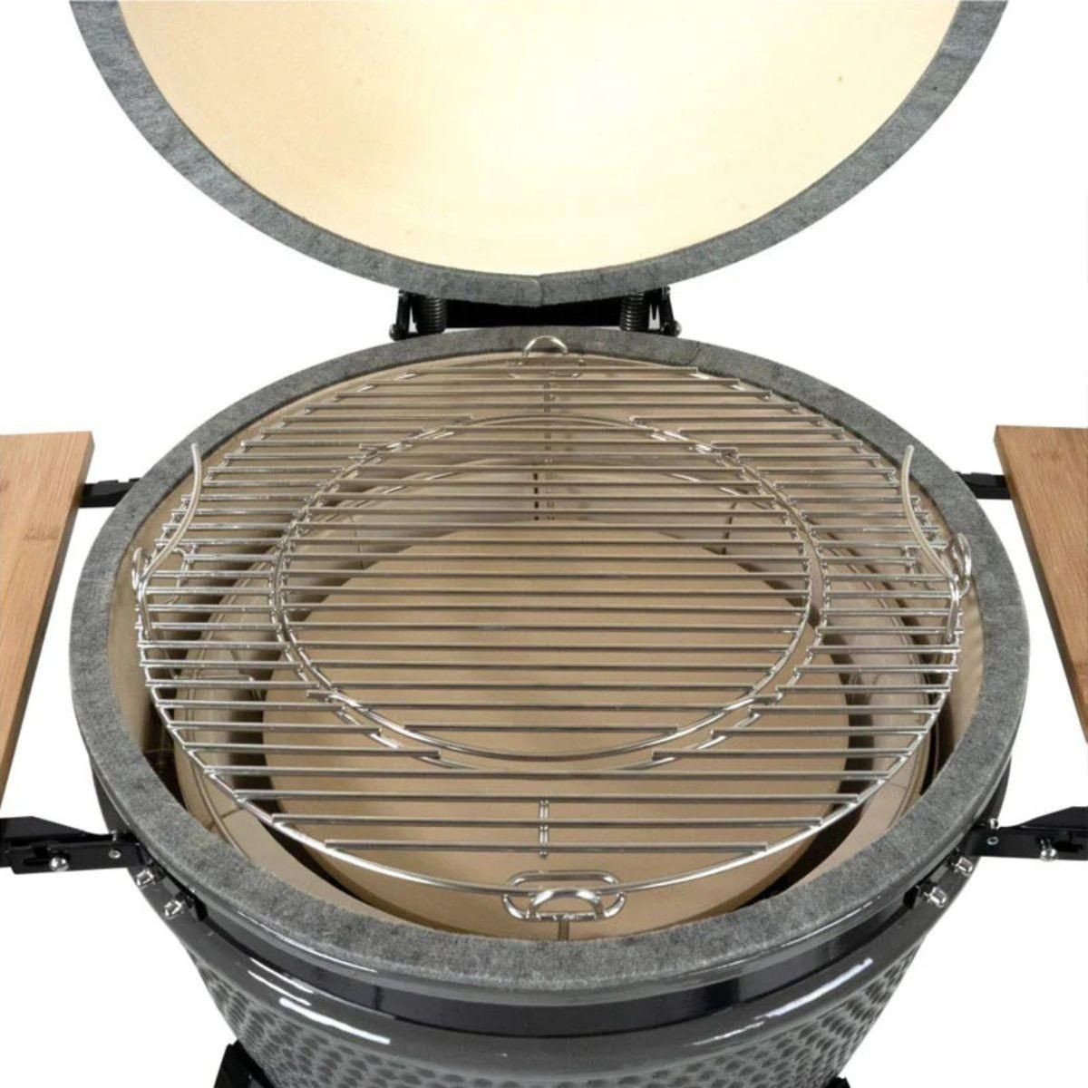 INTEC Barbecue à Charbon Kamado Gris Céramique Ø 56cm 22  Grill Extérieur 122.1 x 69.6 x 117.4cm INTEC